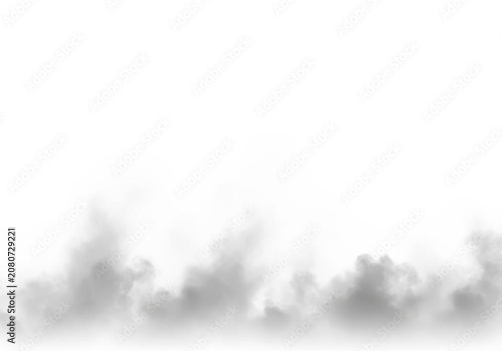 Obraz premium Realistic Grey Smoke or Fog Overlay on White Background for Design Projects and Photo Editing