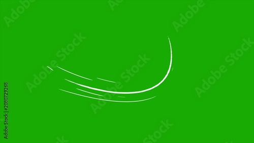 Animated White Wind Swoosh Motion Graphics Overlay on Green Screen, Dynamic Air Flow Speed Lines, Curved Wind Trail, Cartoon Whoosh Effect, VFX Transition for Video Editing and Content Creation
