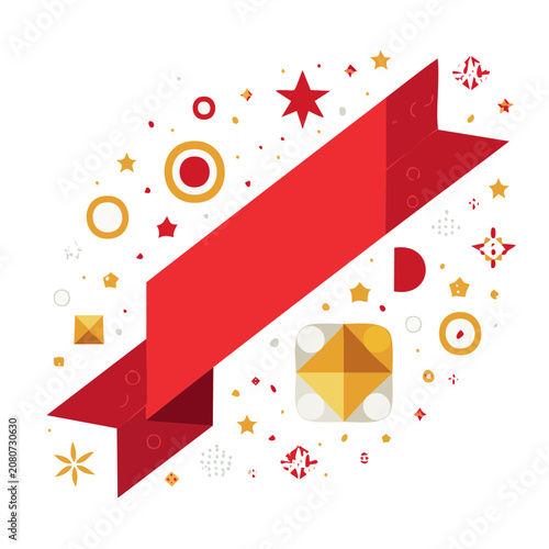 Red paper airplane with confetti and stars vector illustration