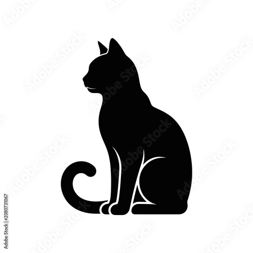 Tableau sur toile Black cat silhouette, feline icon, pet vector, animal graphic isolated on White