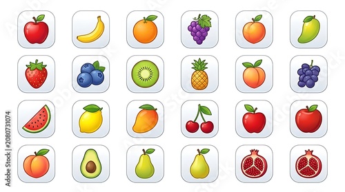 Assorted colorful fruit icons in a grid pattern.