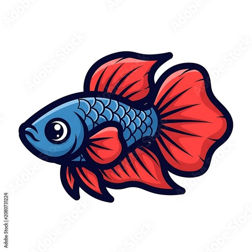 Vibrant red and blue tropical fish illustration.