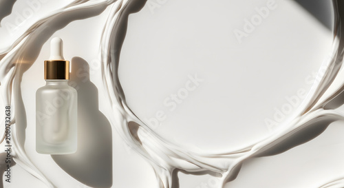 Serum dropper bottle on creamy white abstract background