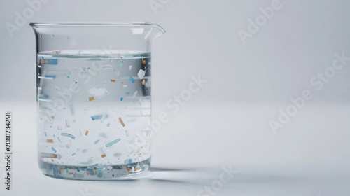 Microplastics in water beaker pollution concept