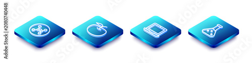 Set Isometric line Chemical formula, Apple, Laptop and Test tube icon. Vector