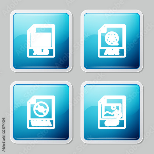Set line XLS file document, AVI, WMA and GIF icon. Vector