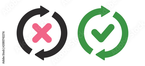 Tableau sur toile vector collection of circular rotation arrows with approval and rejection icons,