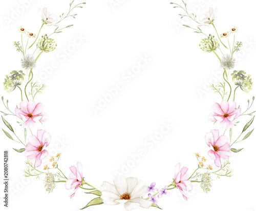 Delicate Watercolor Wildflower Floral Wreath Frame