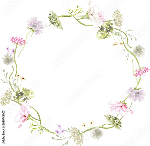 Romantic Meadow Watercolor Floral Circle Wreath
