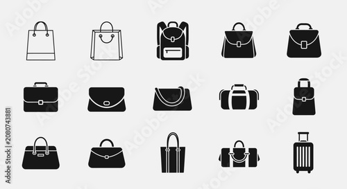 Foto Collection of diverse bag and luggage icons for travel and shopping
