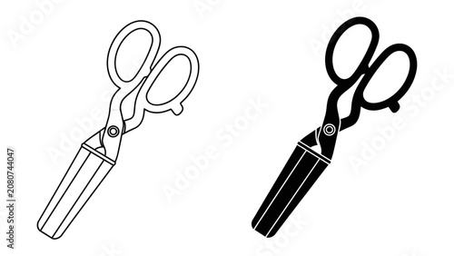 Billede på lærred Tongs with Scissors Icon: A graphic representation of a kitchen utensil combining tongs and scissors, depicted in both outline and solid black for versatile design applications