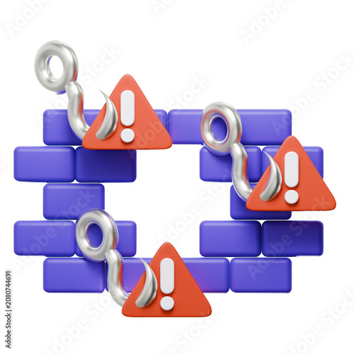 3D Phishing Scam Cyber Attack Breaking Firewall Security Wall