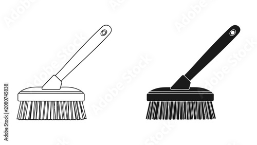 Fotografie Cleaning Brushes: A pair of cleaning brushes, one rendered in outline and the other in solid black, showcases the essential tool for scrubbing and sanitation