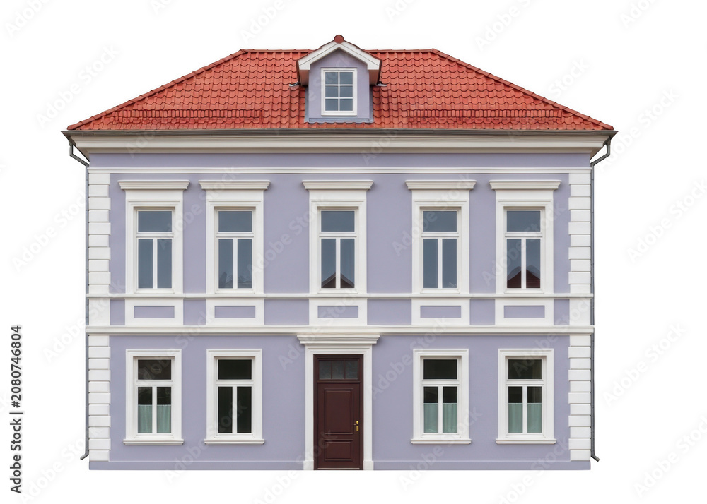 Obraz premium Elegant white and red classic European townhouse with symmetrical windows