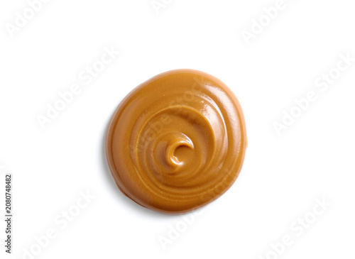 Tasty peanut butter on white background