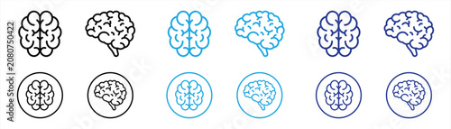 Human Brain Anatomy Icon Set Collection. Featuring Front View and Side View, Intelligence, Neuroscience, Mental Health, Cognitive Function, Medical Outline Vector Isolated on White Background