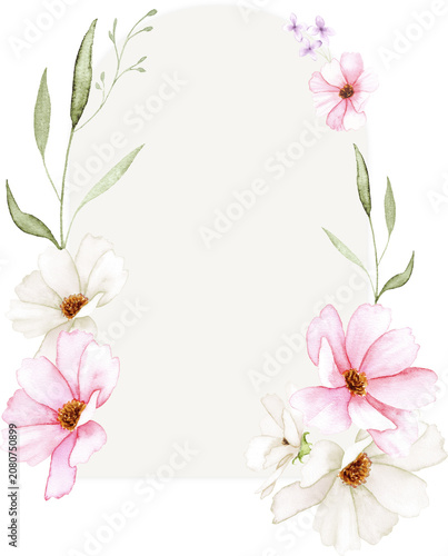 Minimal Watercolor Floral Arch Frame Template