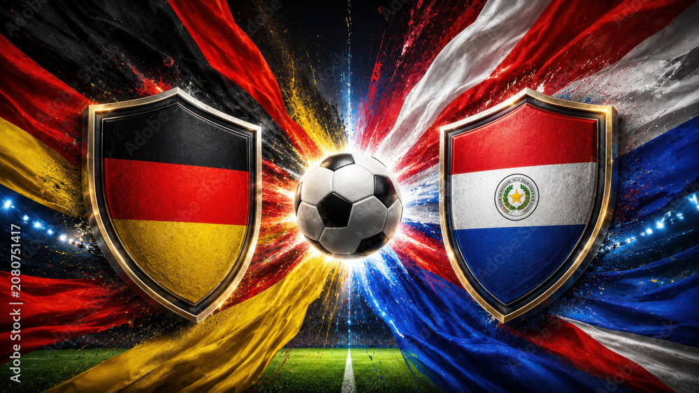 Obraz premium Germany verses Paraguay. International soccer match with country flags