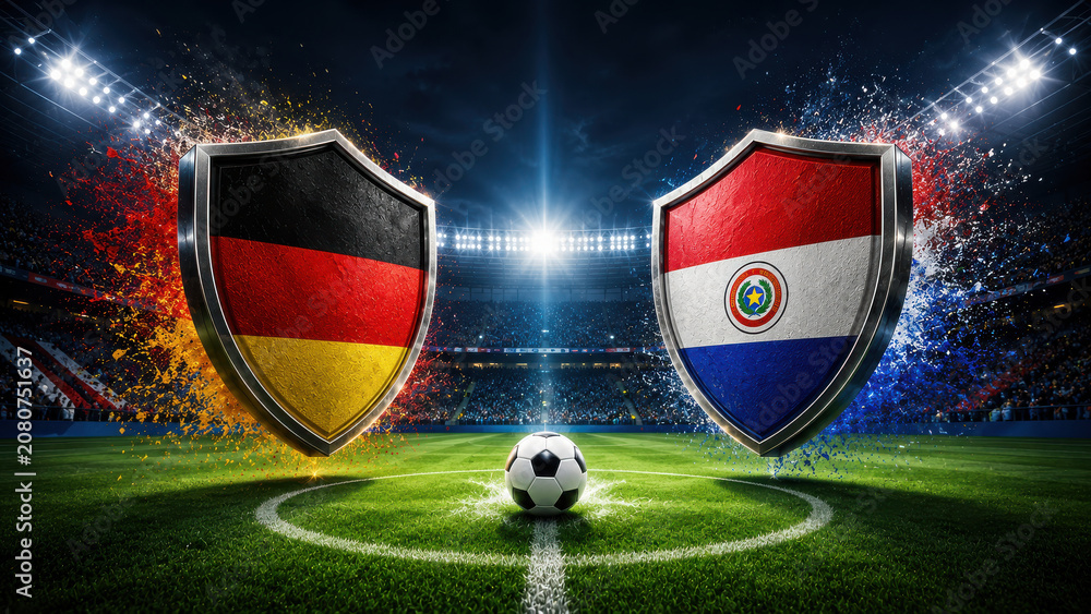 Obraz premium Germany verses Paraguay. International soccer match with country flags