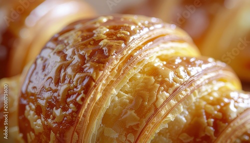 Close Up of Fresh Butter Croissant with Crispy Flaky Texture
