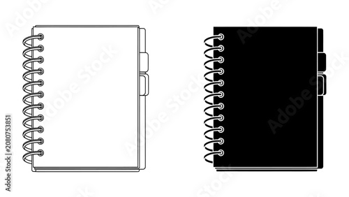 Bild auf Leinwand Spiral Notebook Duo: A pair of spiral-bound notebooks, one in stark white and the other in deep black, presented side-by-side, ready for note-taking and organization