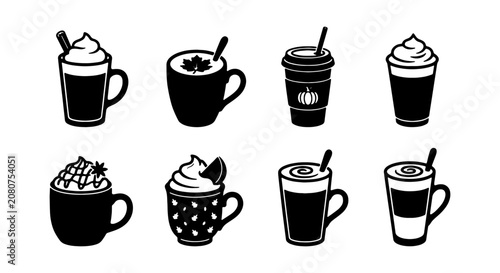 Autumn Coffee Drinks Vector Icons, Fall Hot Beverages Collection, Seasonal Cafe Menu Graphics