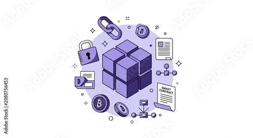 Blockchain Technology and Cryptocurrency Ecosystem Flat Isometric Vector Illustration