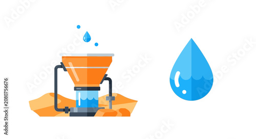 Innovative Desert Water Extraction System and Large Water Drop Vector - Sustainable Technology for Water Scarcity Solutions