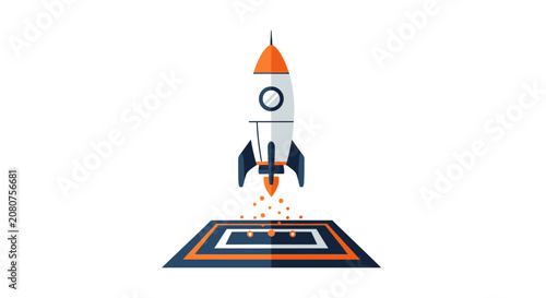 Rocket Launch Vector Illustration for Business Startup and Success Concept
