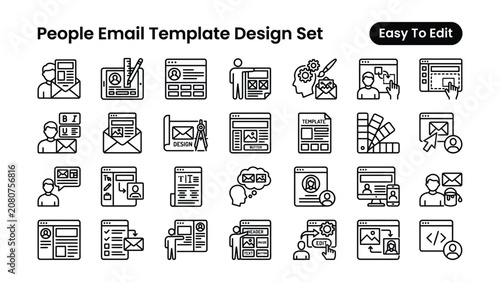 People and email template design set with various icons for easy editing and customization  people icons and email templates for business and communication needs