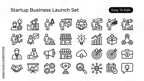 Startup business launch set with various icons for entrepreneurship and management  business icons set