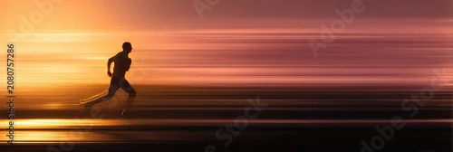 Panel kuchenny z motywem Raw determination meets golden light male runner silhouette charges forward against a dramatic sunset backdrop with cinematic motion blur conveying speed, ambition, and unstoppable drive.
