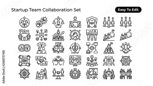 Startup team collaboration business icons set for web and mobile applications  various line style graphics for teamwork and partnership
