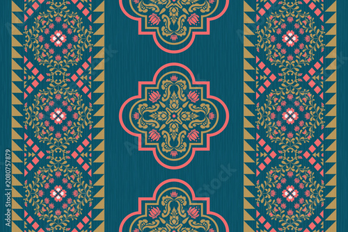 Cuadro en lienzo Ikat abstract ethnic art seamless pattern vintage style wallpaper, set, geometri