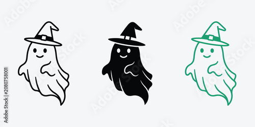 Tableau sur toile Witch ghost character wearing pointy hat halloween icon set with halloween
