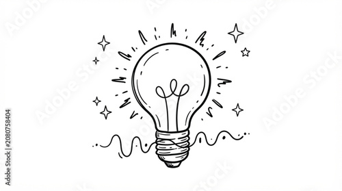  Cute hand drawn doodle light bulb vector sketch with playful scribbled ray lines for whimsical children school education and thinking process