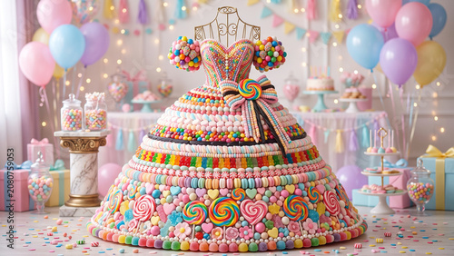 Colorful Candy-Covered Birthday Party Dress, Dreamy Birthday Dress Adorned with Delicious Candies