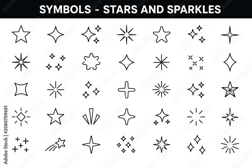 Obraz premium Linear star symbols and decorative geometric sparkle collection.