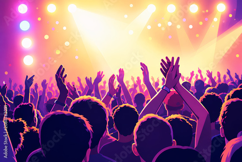 Music Festival Crowd with Raised Hands