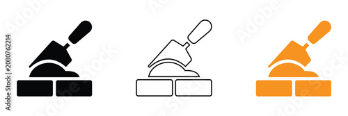 Photos Vector icon set of trowel and bricks on white background, suitable for construct