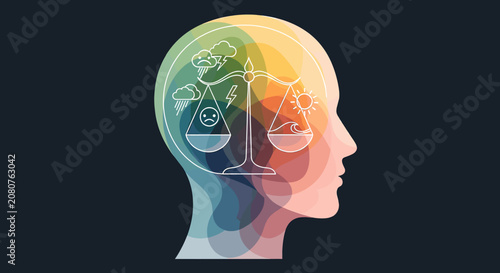 Bild auf Leinwand Conceptual illustration of mental balance and emotional stability within a human head
