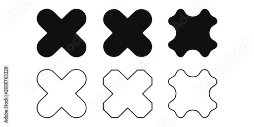 Bilde på lerret Four lobed shape silhouettes black and white graphic style