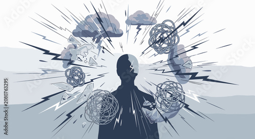 Принти на полотні Conceptual illustration of a person experiencing mental stress anxiety and overwhelming thoughts
