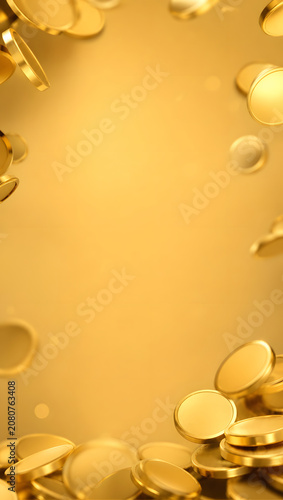 Golden Gold Coins on a Gold Background Representing Wealth Finance Investment and Savings