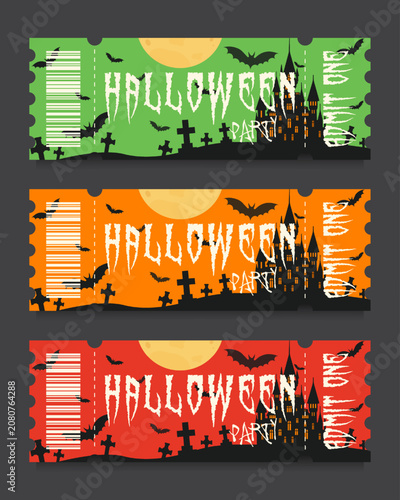 Cuadro en lienzo halloween party ticket set admit one vector illustration.
