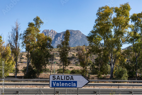 A road sign on the road to Valencia, Spain