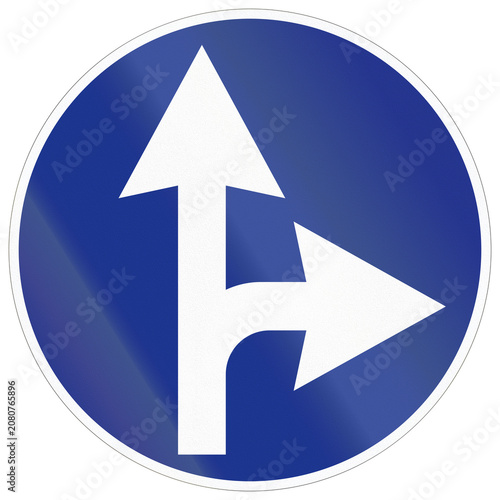 Road sign used in Iran - Turn right or straight ahead