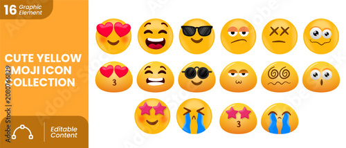 Cute Yellow Emoji Icons Set