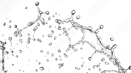 Water Splash Dynamic Background with Monochrome Droplets and Flowing Liquid Shapes Over Clean White Space