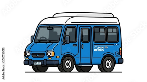 Blue vintage delivery van isolated on white background.